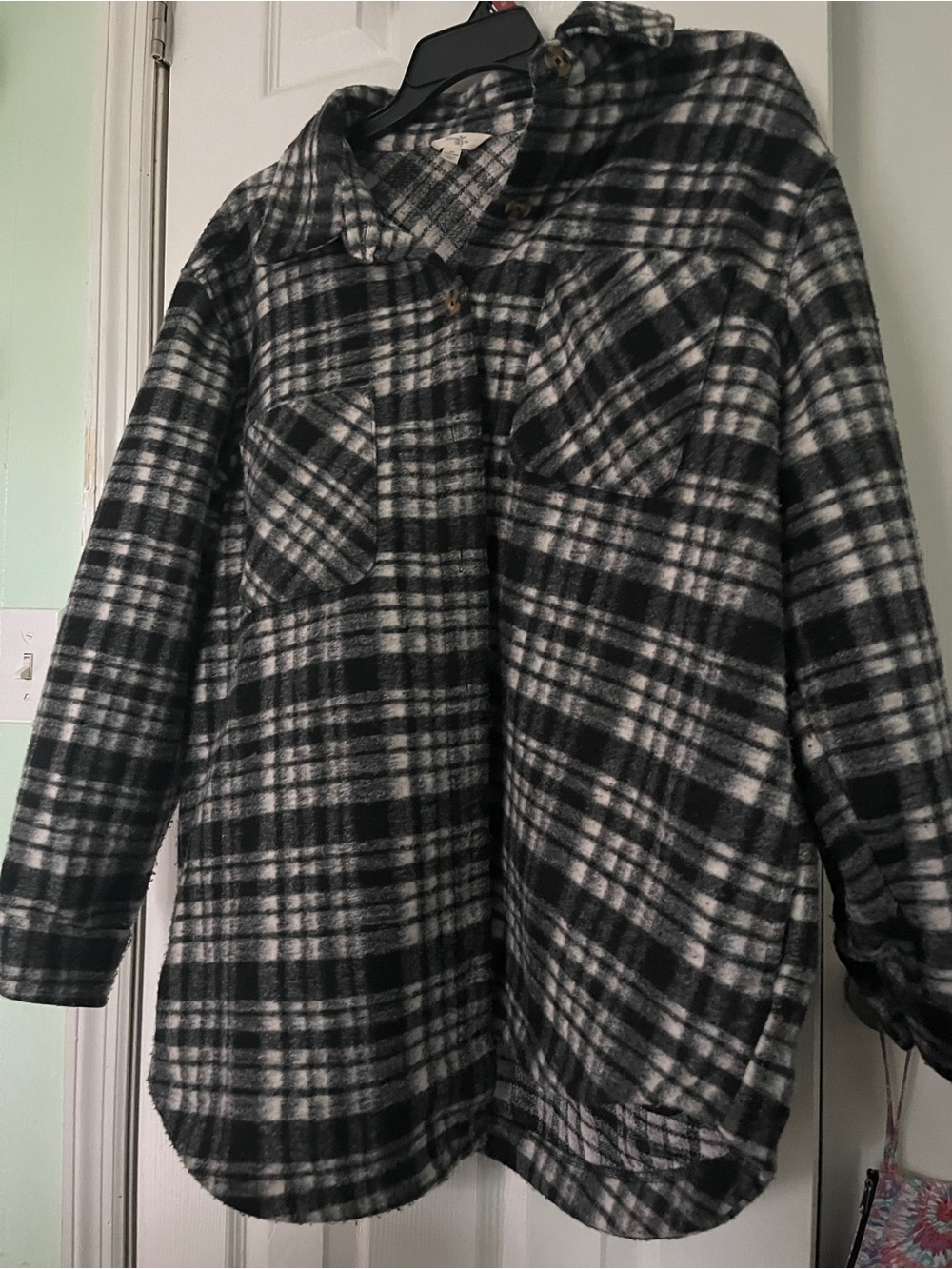 Terra & Sky Black and White Plaid Button-Up Shacket